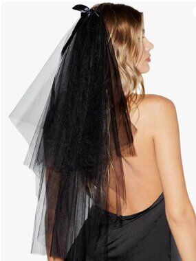 Black Bow Veil Two Tiers